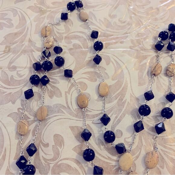 Lia Sophia 2 Strand Mixed Media Unakite Jasper Black Glass Beads Necklace 44” - Picture 4 of 6